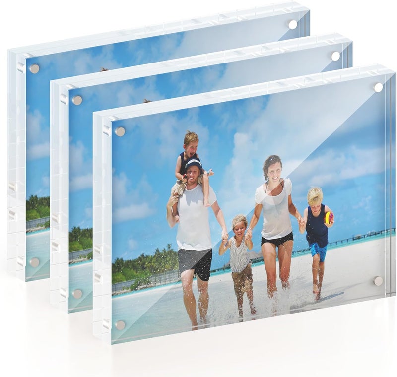 ATZYmolin 5x7 Acrylic Picture Frame 3 Pack, 20mm Thick Magnetic Double Sided Display 20% Thicker- Frameless Clear Transparent Photo Frame for Desktop/Tabletop, Self Standing with Microfiber Cloth - Image 1